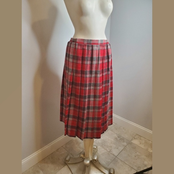 Vintage Koret Wool Blend Plaid Pleated Skirt - Picture 1 of 7